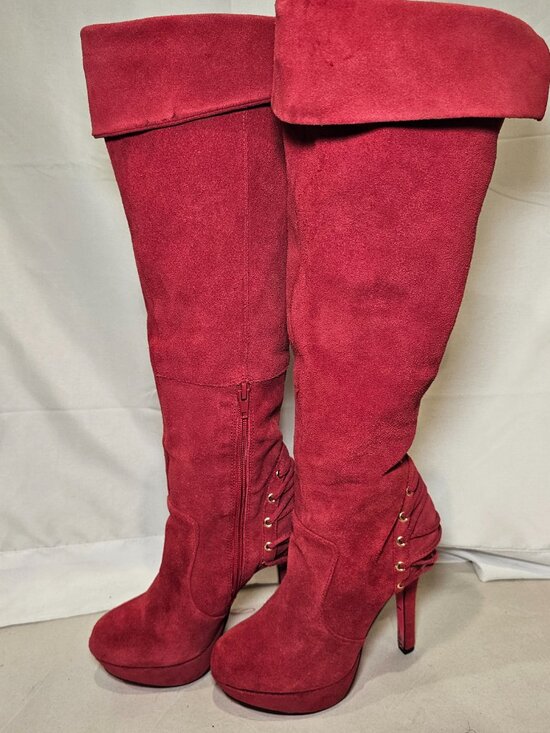 Betsey Johnson Shoes - Betsey Johnson Vickki Boots Red Over Knee Platform Heel Women's Sz 6